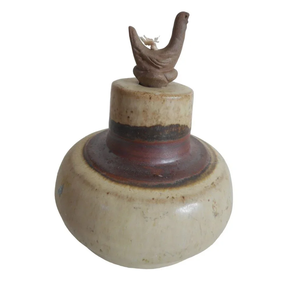 Vintage 1985 Flat Earth Pottery Duck Wick Topper Oil Lamp Vase Artist Signed #3 - Picture 3 of 11